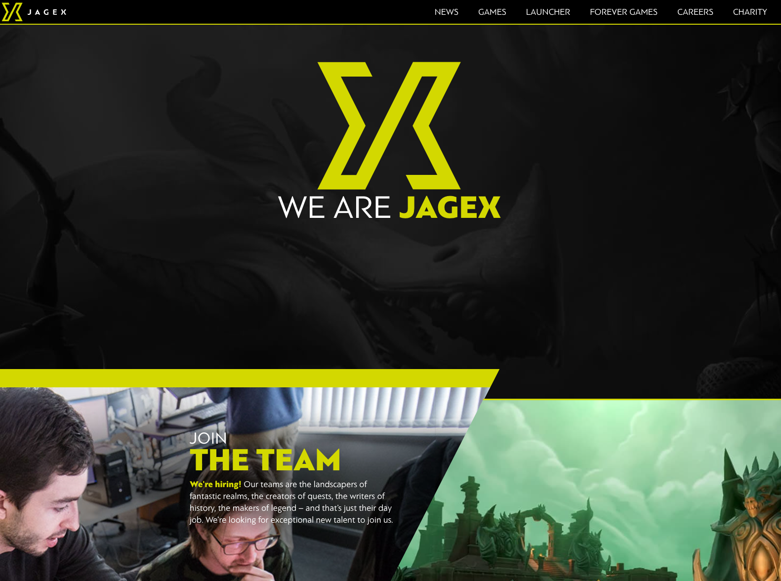 The Jagex corporate website homepage